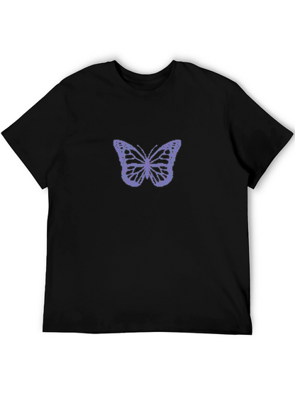 Black T-Shirt with Pixelated Butterfly Design