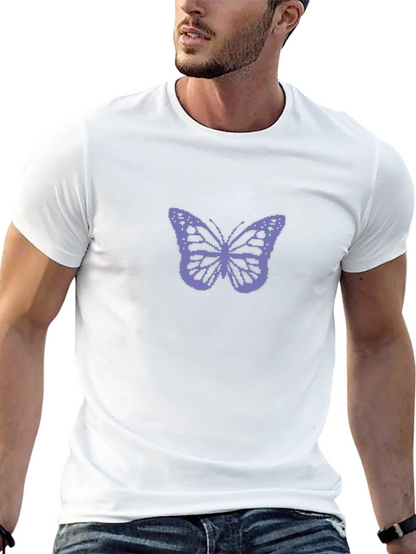 Black T-Shirt with Pixelated Butterfly Design