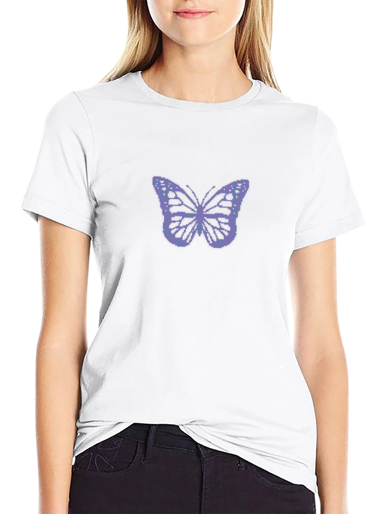 Black T-Shirt with Pixelated Butterfly Design