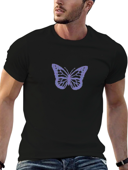 Black T-Shirt with Pixelated Butterfly Design