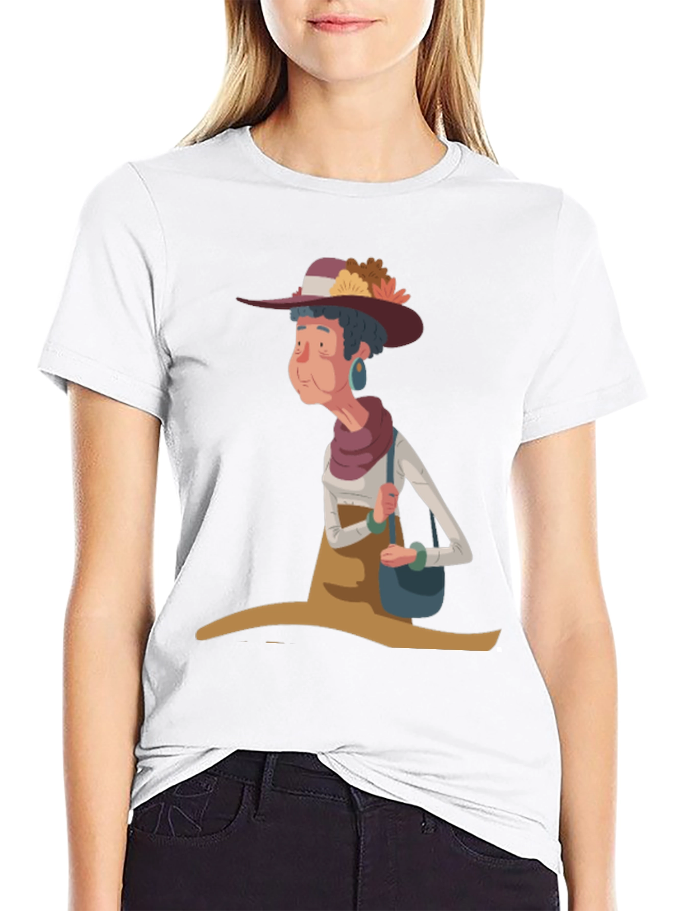 Whimsical Granny Cartoon Graphic Tee