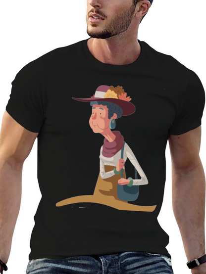 Whimsical Granny Cartoon Graphic Tee