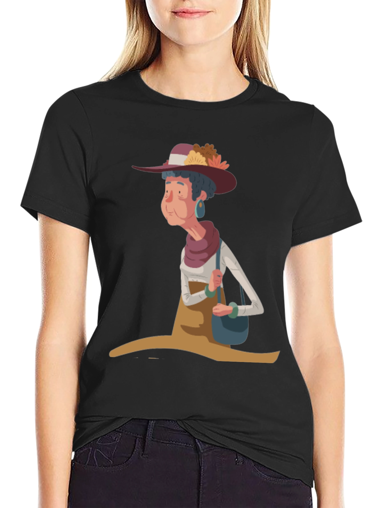 Whimsical Granny Cartoon Graphic Tee