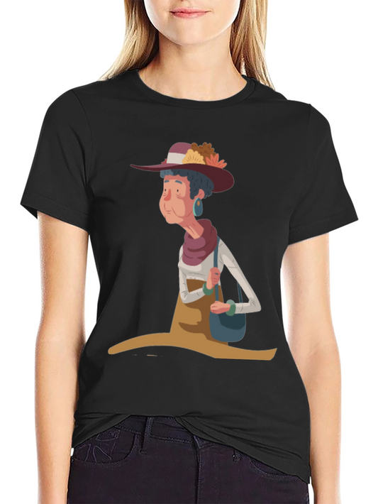 Whimsical Granny Cartoon Graphic Tee