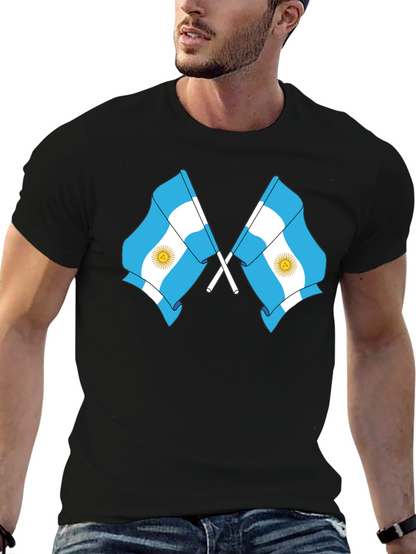 Argentina Flag Graphic Tee - Black Cotton Blend