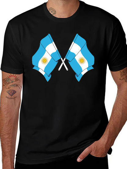 Argentina Flag Graphic Tee - Black Cotton Blend
