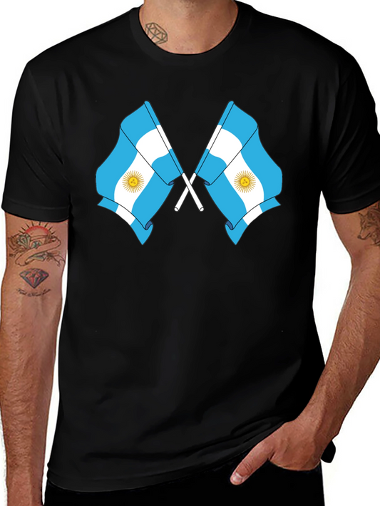 Argentina Flag Graphic Tee - Black Cotton Blend
