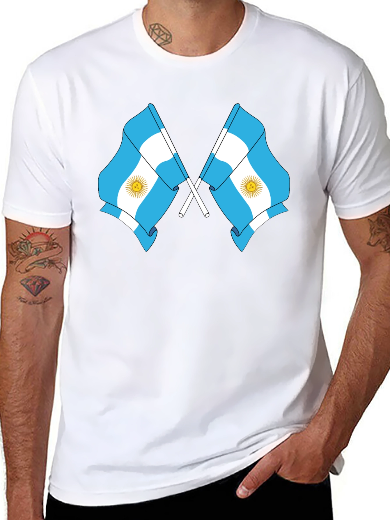 Argentina Flag Graphic Tee - Black Cotton Blend