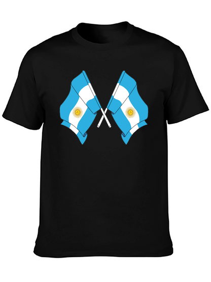 Argentina Flag Graphic Tee - Black Cotton Blend