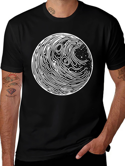 Abstract Circle Graphic Print Black T-Shirt