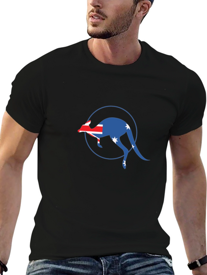 Australian Flag Kangaroo Black T-Shirt