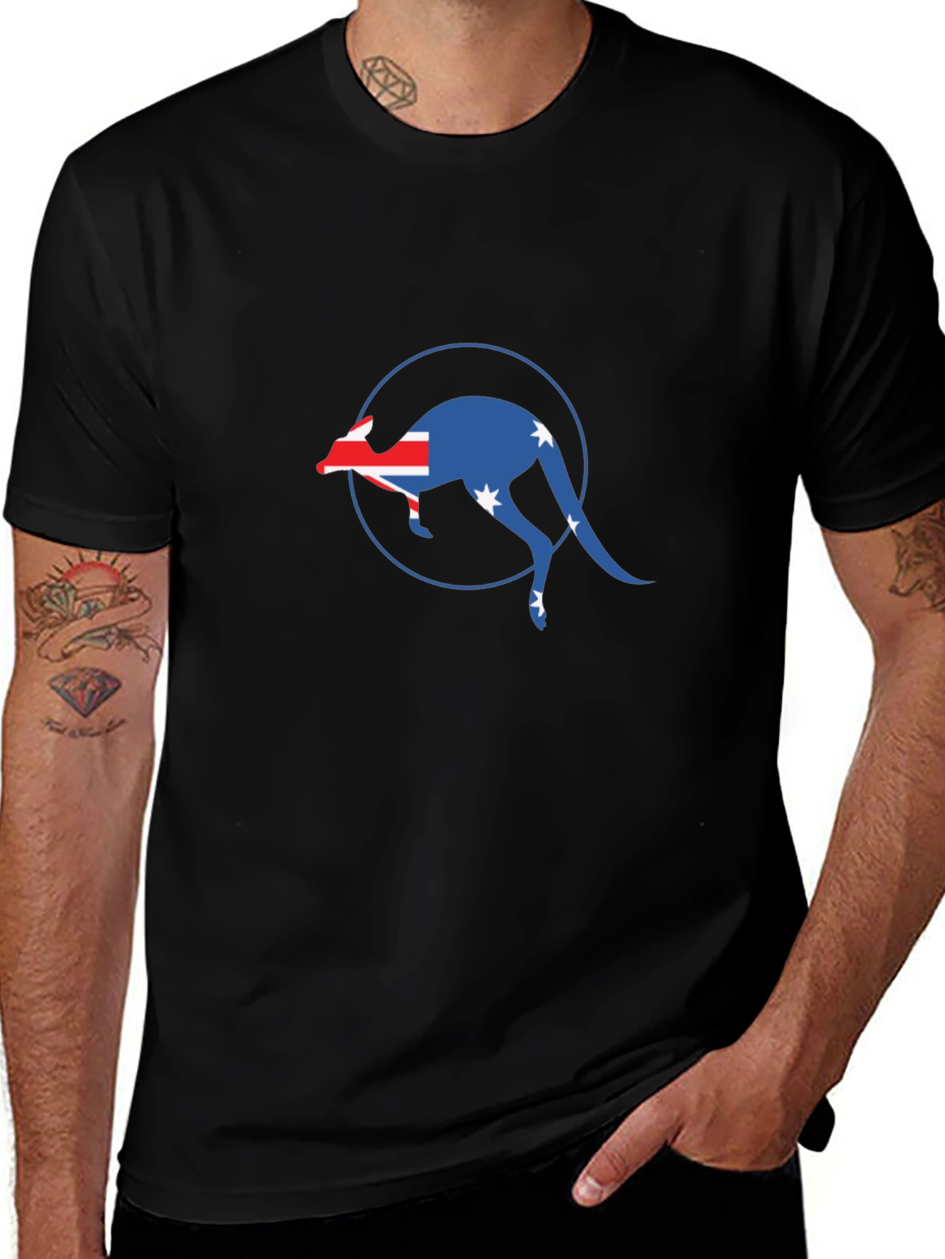 Australian Flag Kangaroo Black T-Shirt