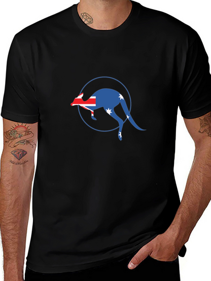 Australian Flag Kangaroo Black T-Shirt