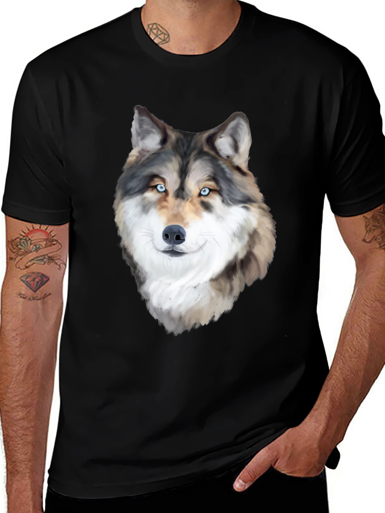 Wolf Graphic Print Black T-Shirt for Men