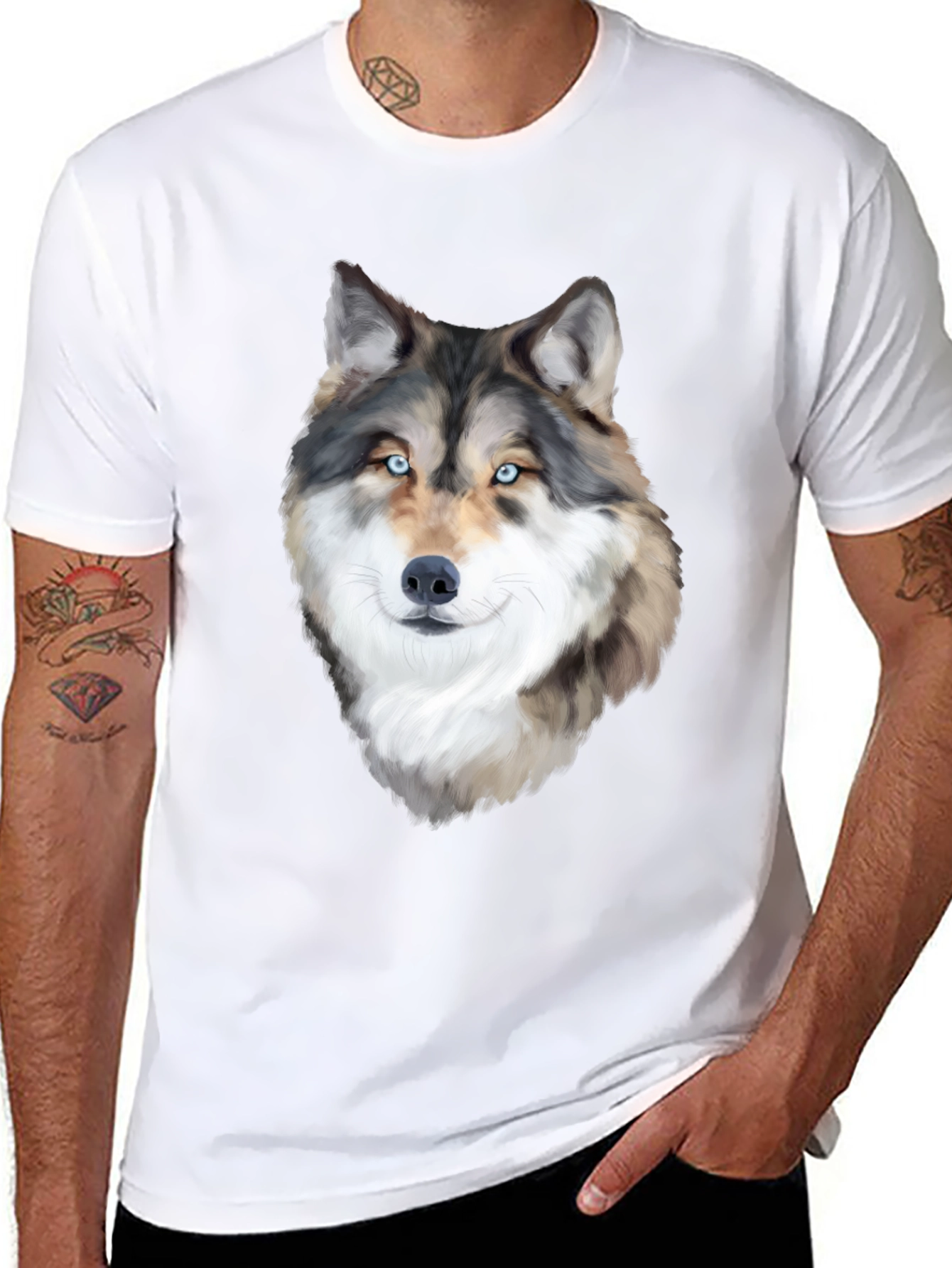 Wolf Graphic Print Black T-Shirt for Men