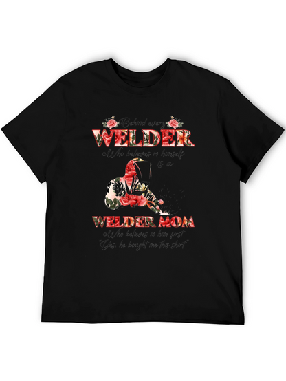Welder Mom Floral Graphic T-Shirt - Black