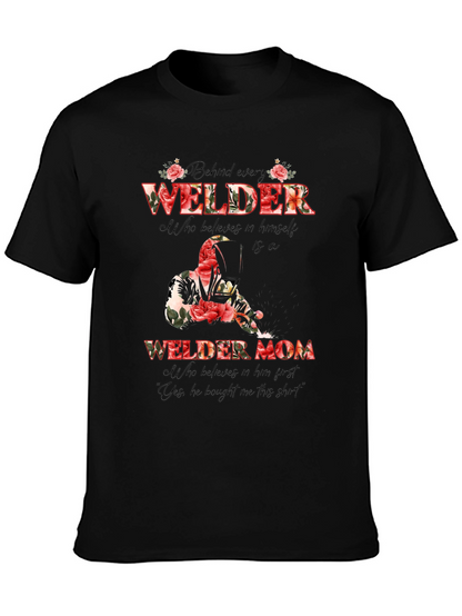 Welder Mom Floral Graphic T-Shirt - Black