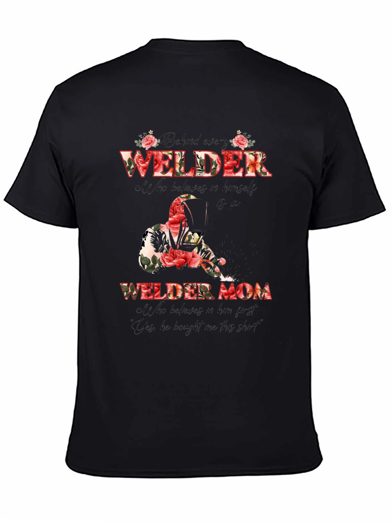 Welder Mom Floral Graphic T-Shirt - Black