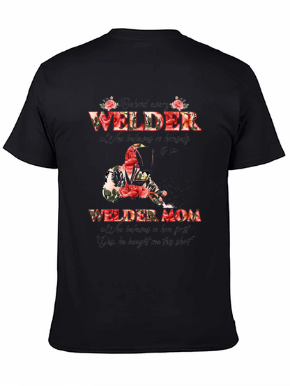 Welder Mom Floral Graphic T-Shirt - Black