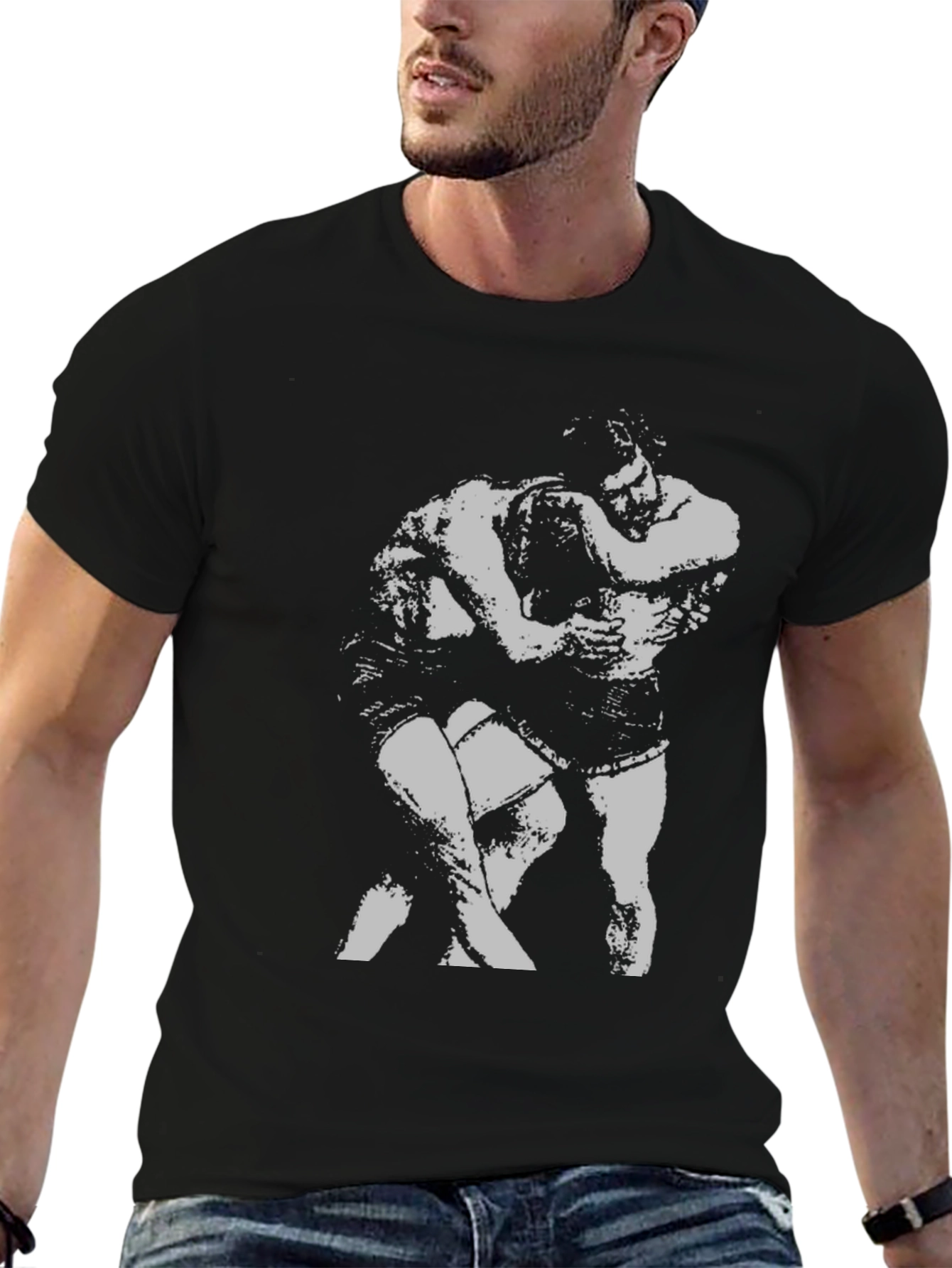Wrestling Graphic Tee - Black Cotton