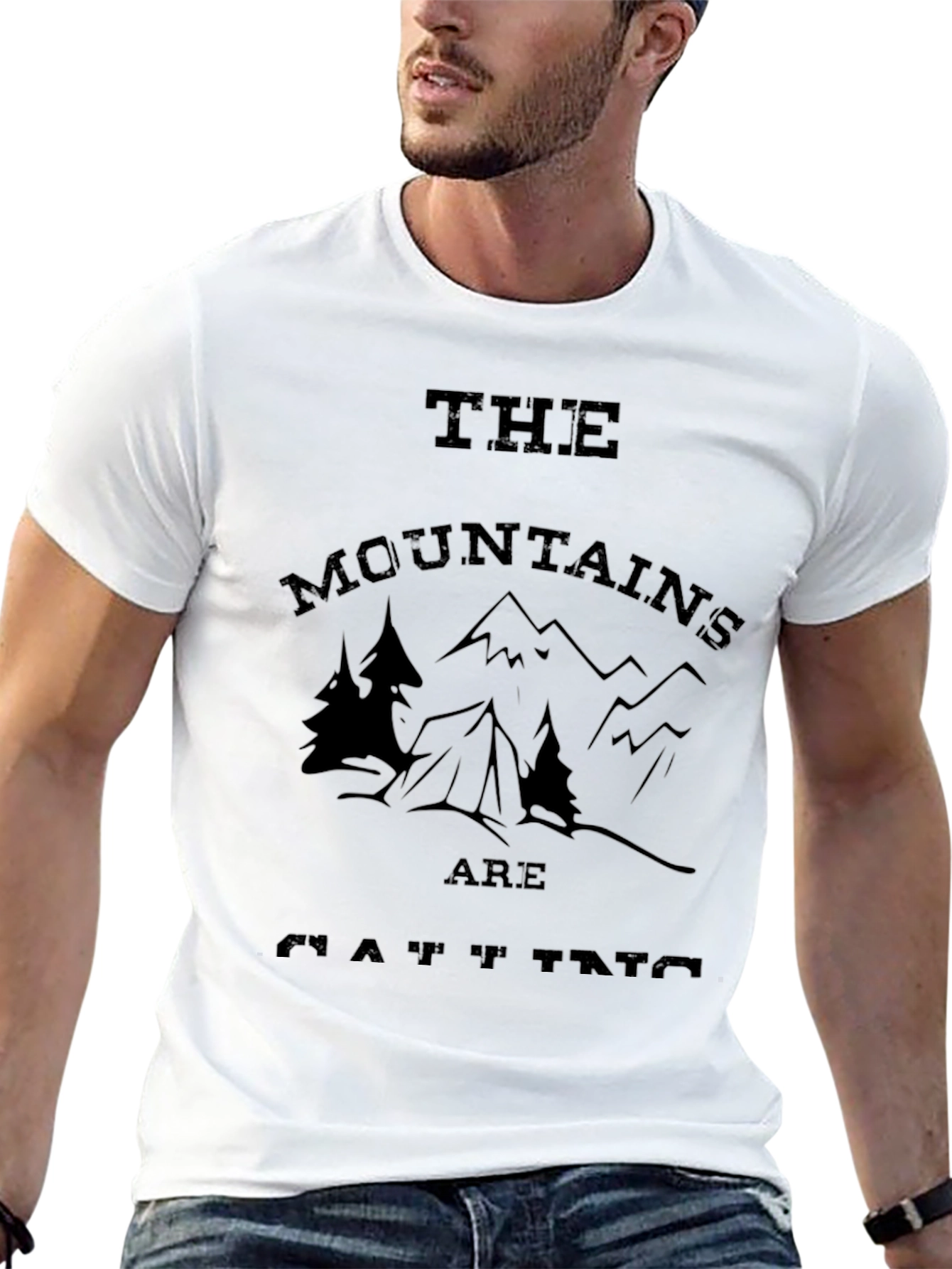 The Mountains Are Calling Black Graphic T-Shirt
