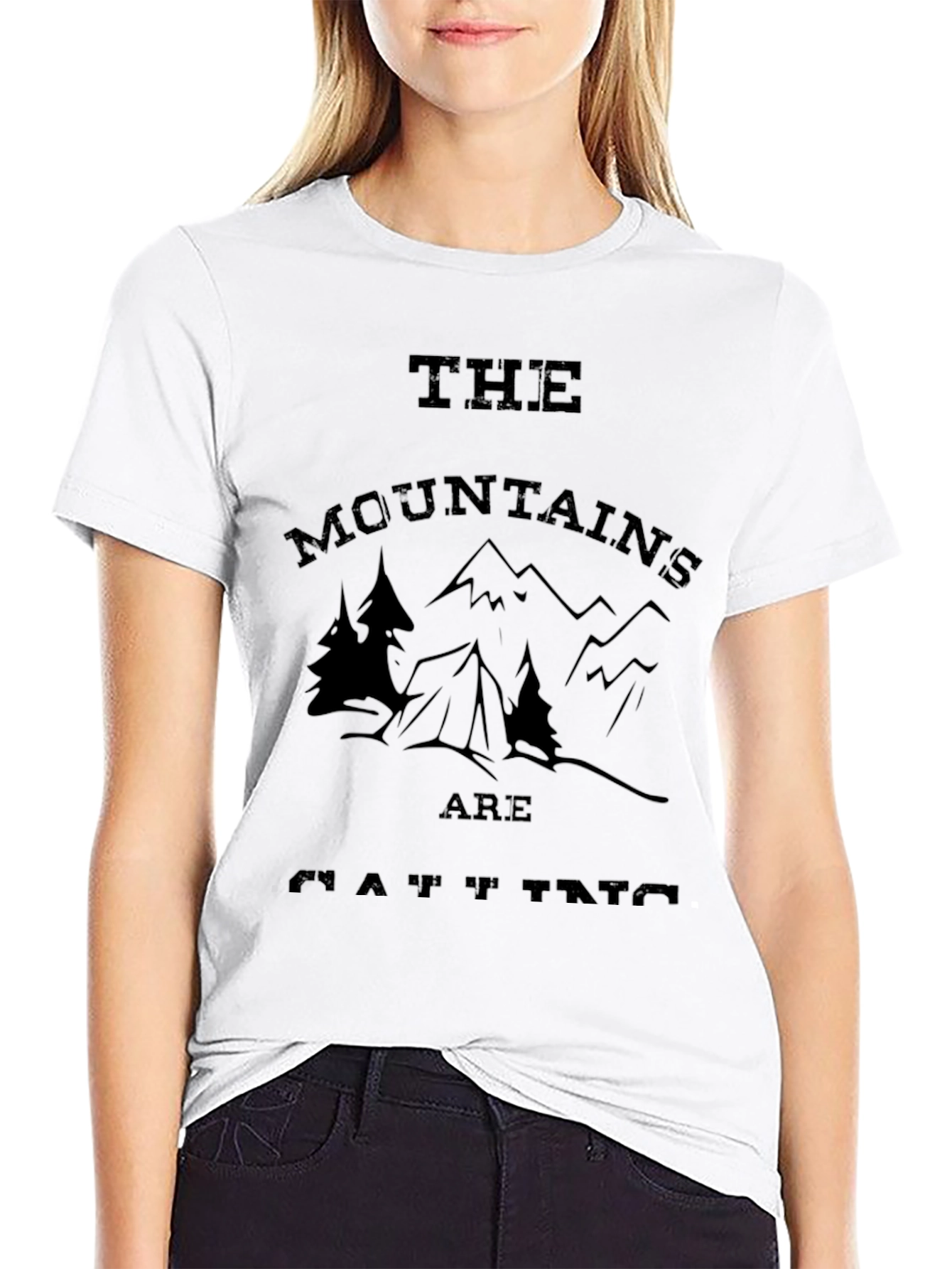 The Mountains Are Calling Black Graphic T-Shirt