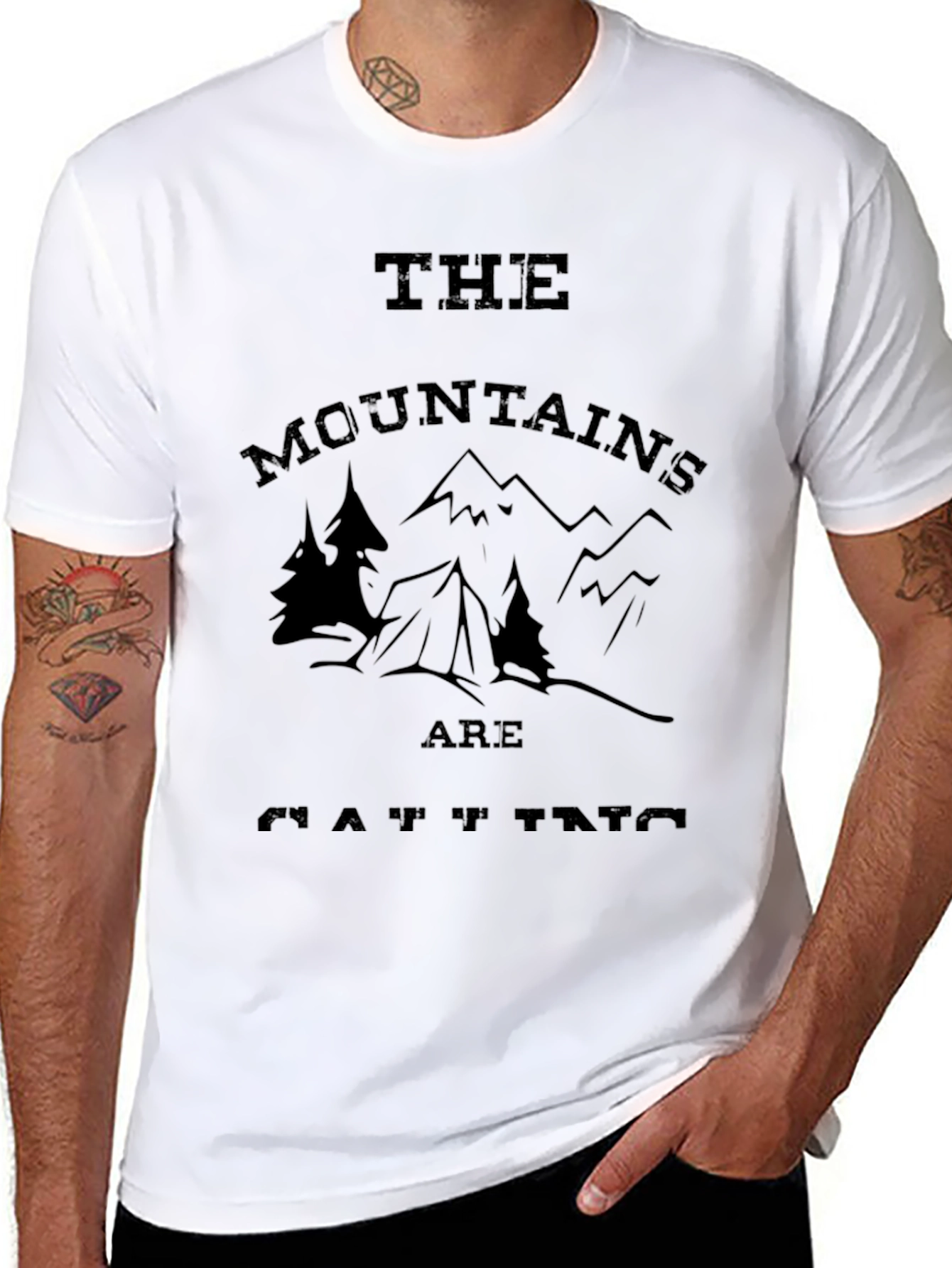 The Mountains Are Calling Black Graphic T-Shirt