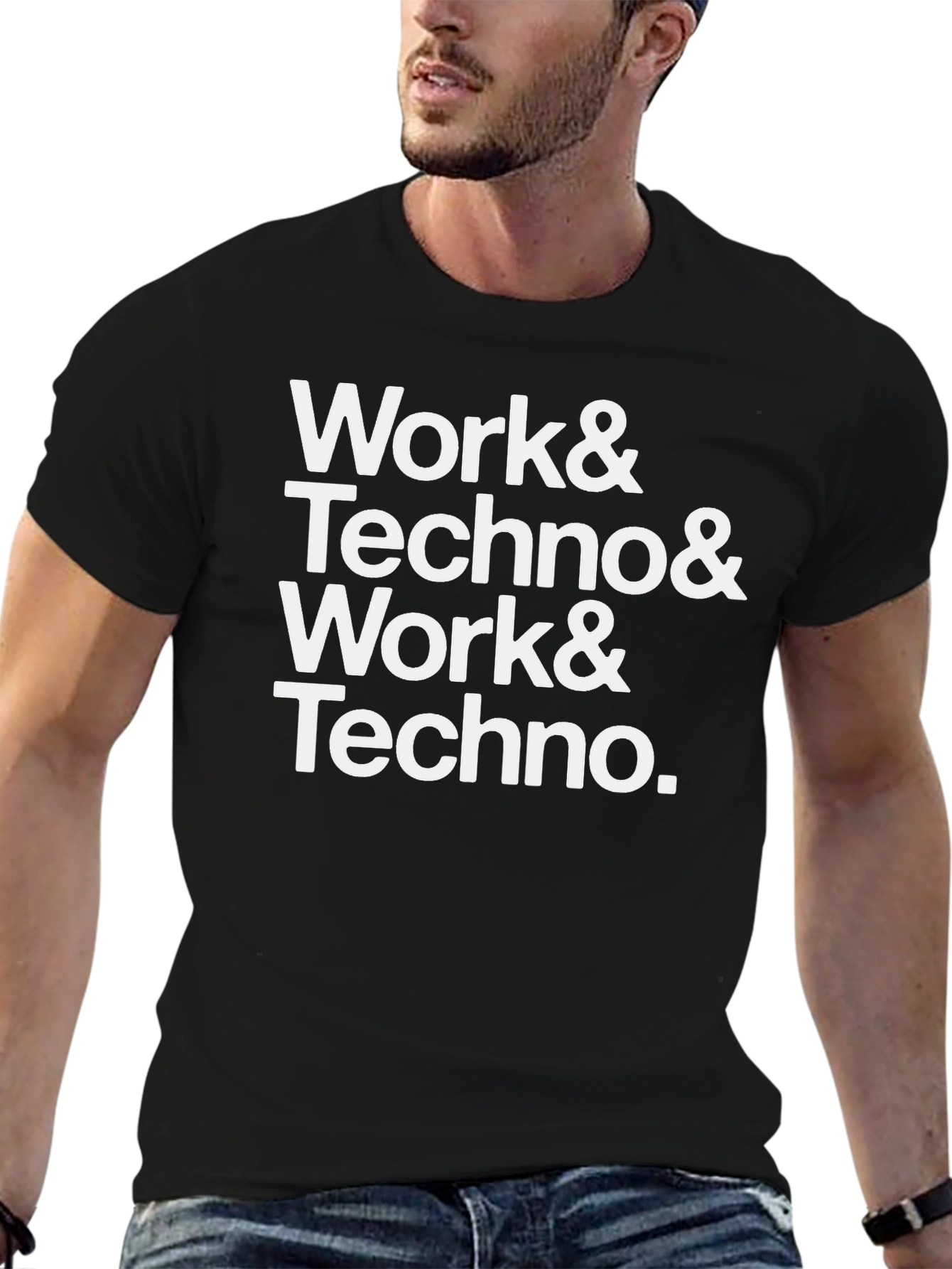 Work & Techno Graphic Print Crew Neck T-Shirt