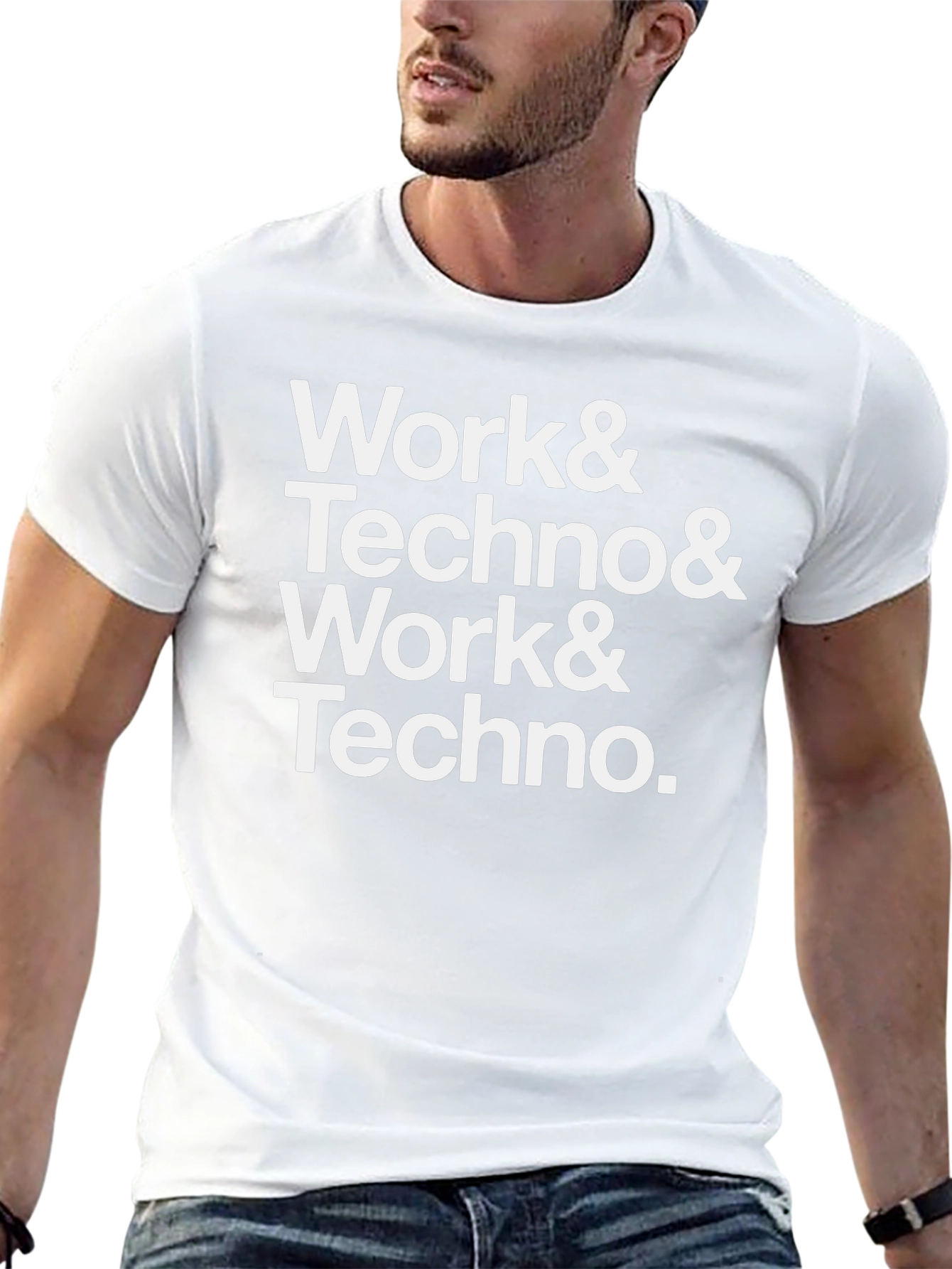 Work & Techno Graphic Print Crew Neck T-Shirt
