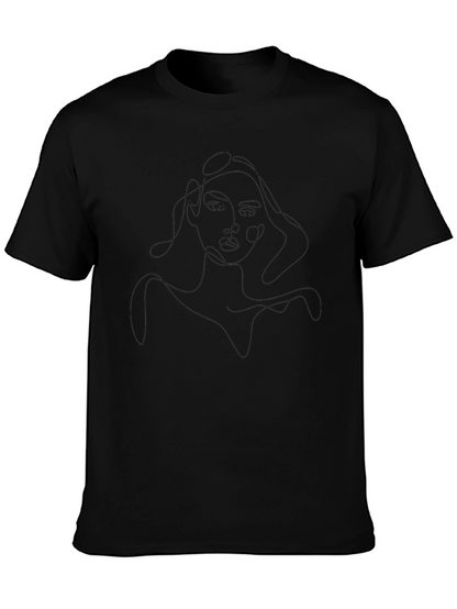 Abstract Woman Line Art Black T-Shirt