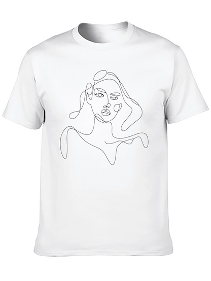 Abstract Woman Line Art Black T-Shirt