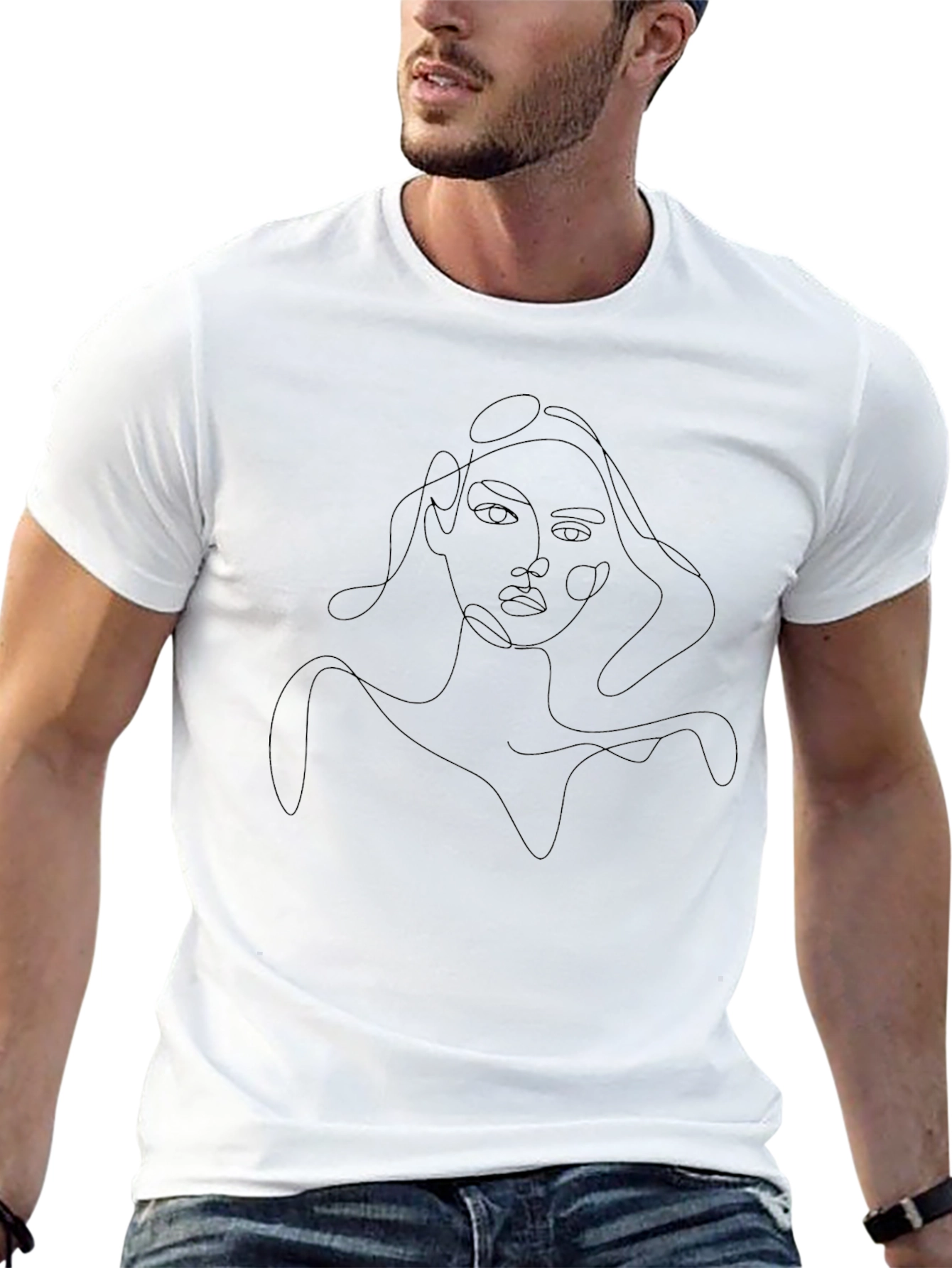 Abstract Woman Line Art Black T-Shirt