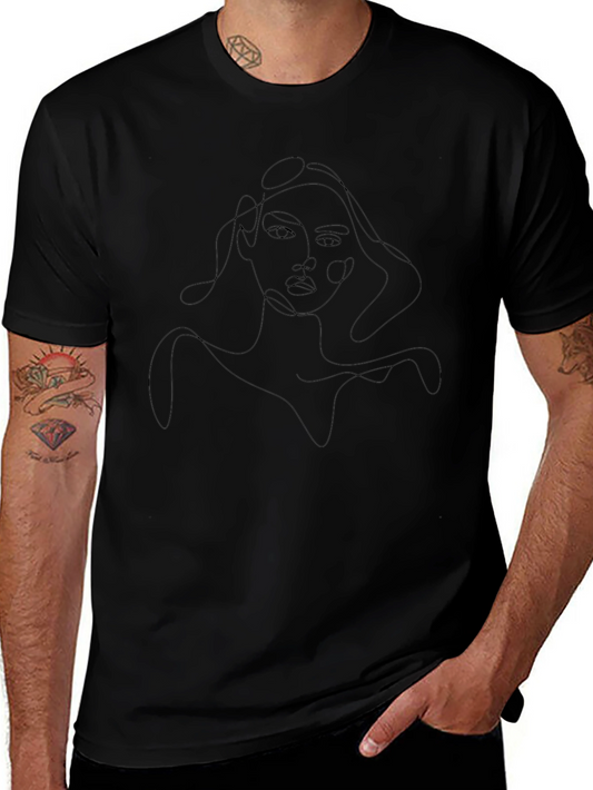 Abstract Woman Line Art Black T-Shirt