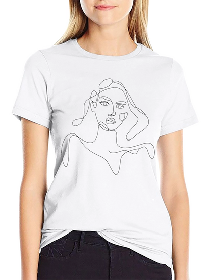 Abstract Woman Line Art Black T-Shirt