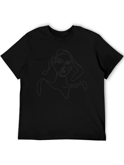 Abstract Woman Line Art Black T-Shirt