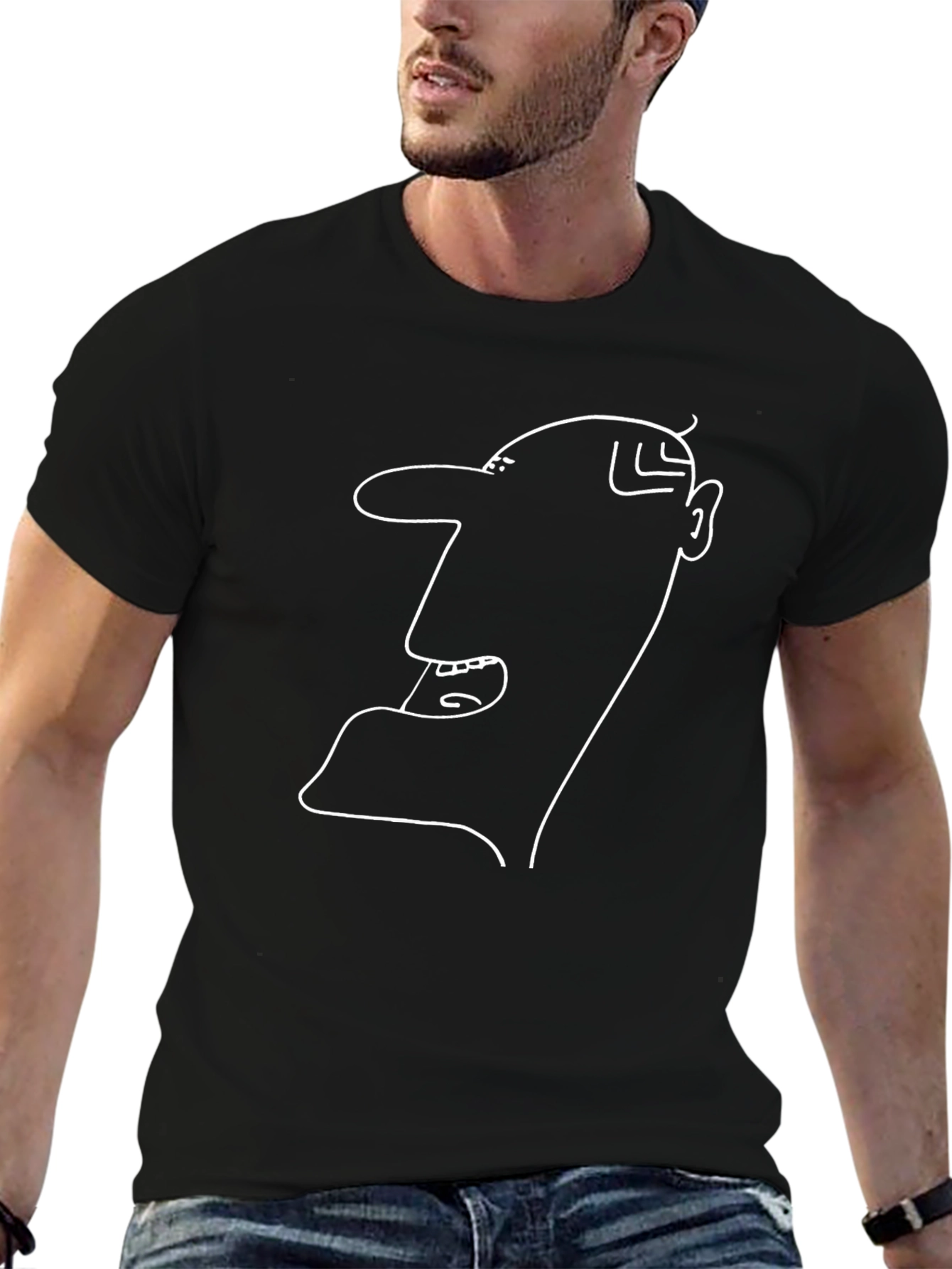 Abstract Face Outline Black T-Shirt