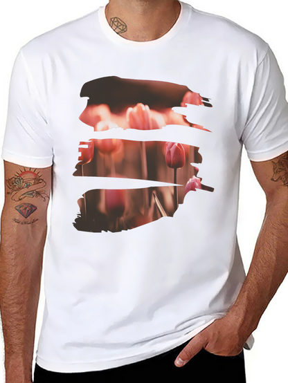 Tulip Field Print Black T-Shirt