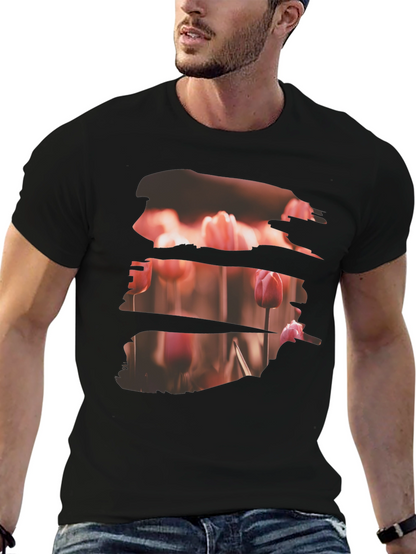 Tulip Field Print Black T-Shirt