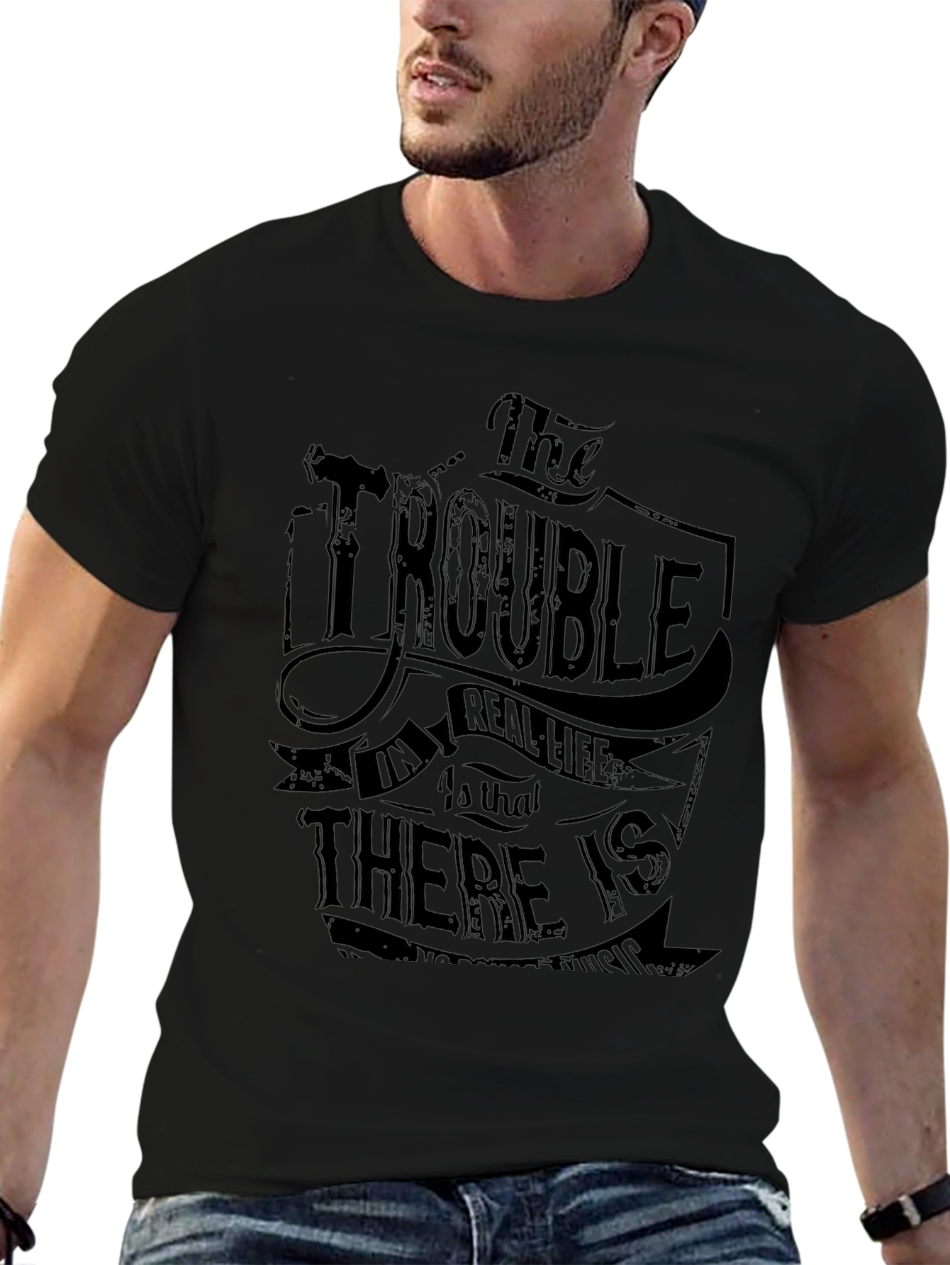 Trouble in Real Life Graphic Tee - Black