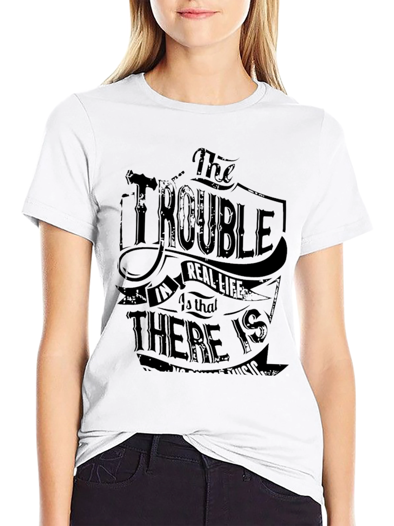 Trouble in Real Life Graphic Tee - Black