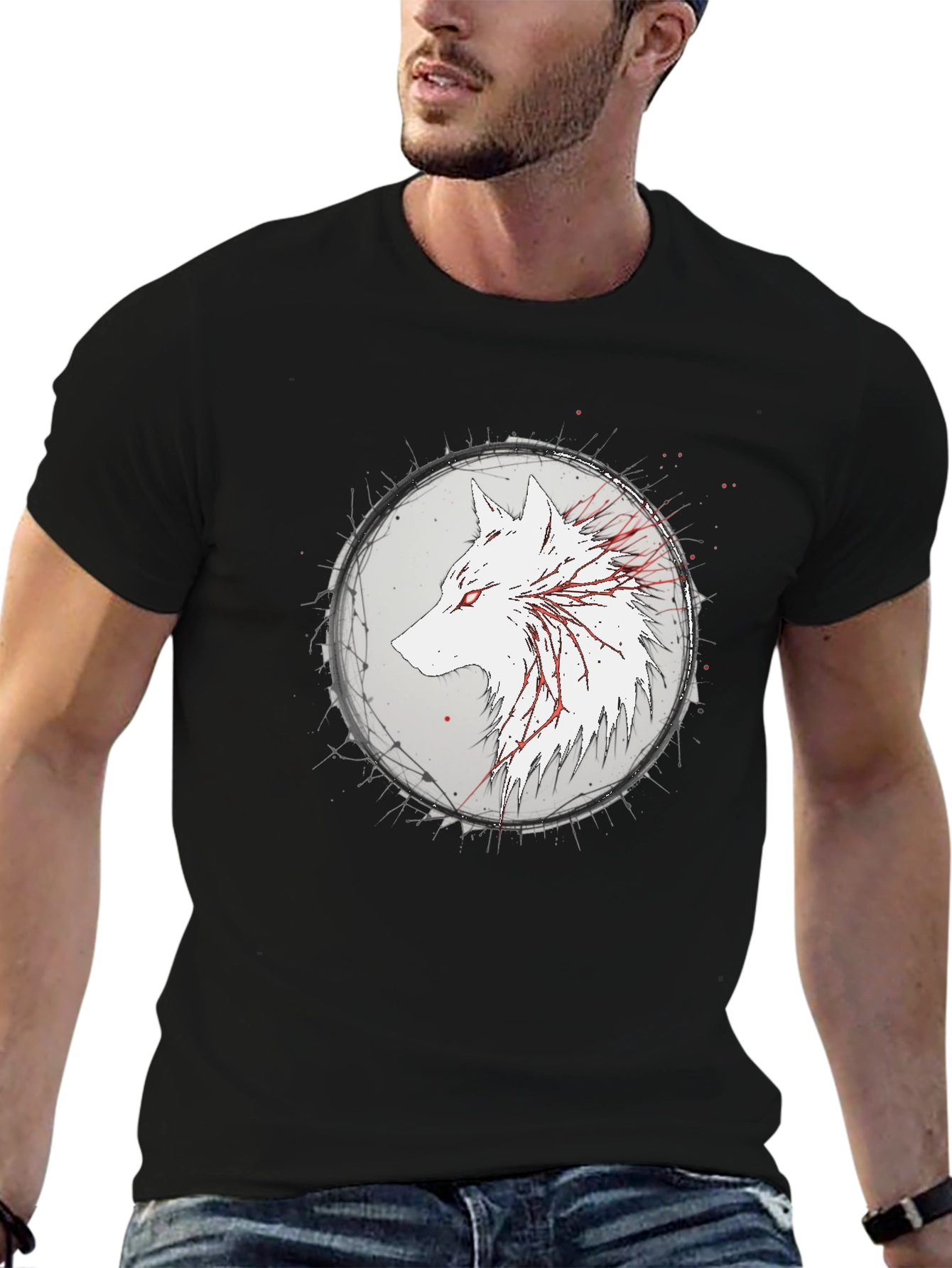 Wolf Graphic Print Black T-Shirt