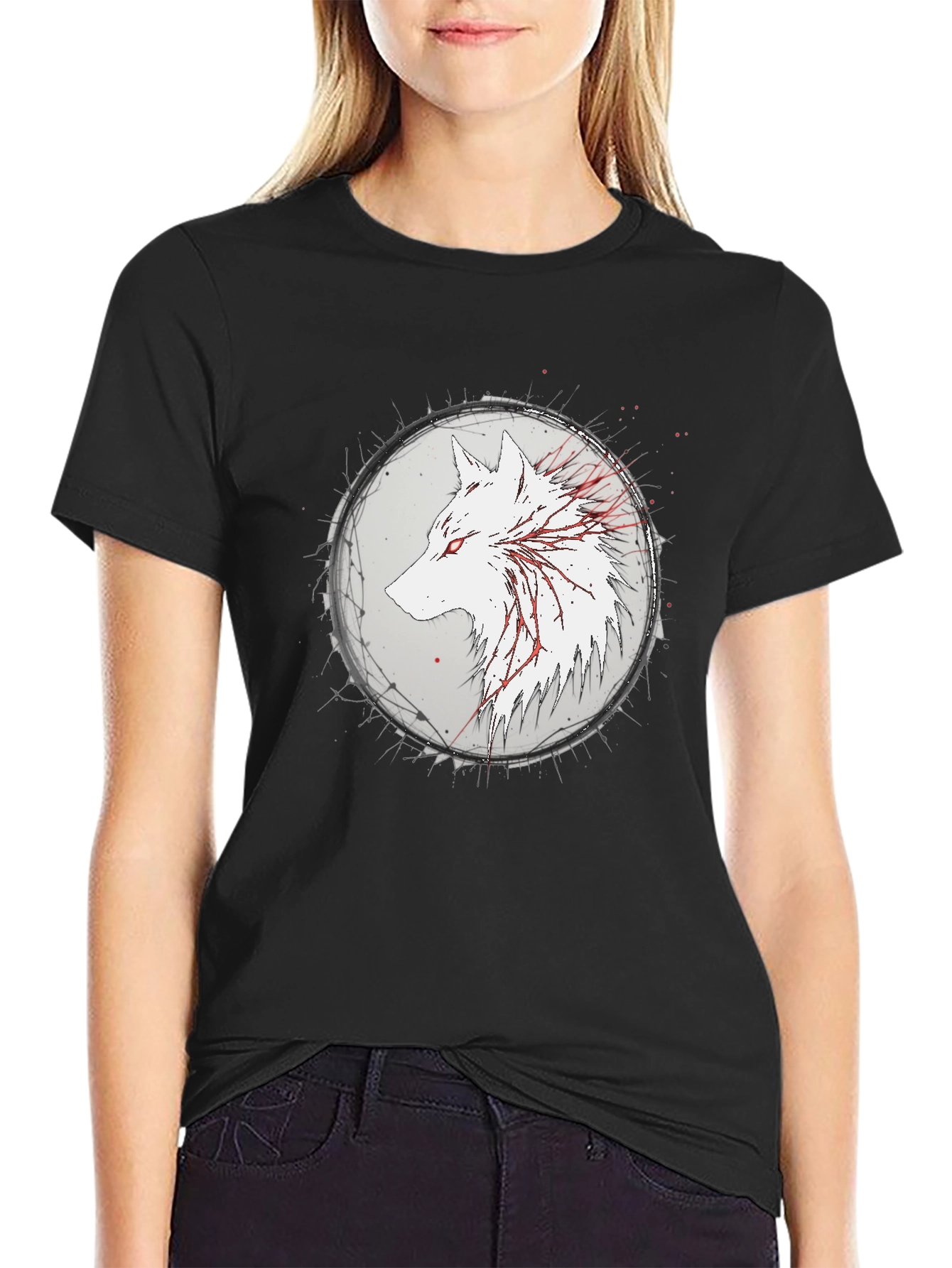 Wolf Graphic Print Black T-Shirt
