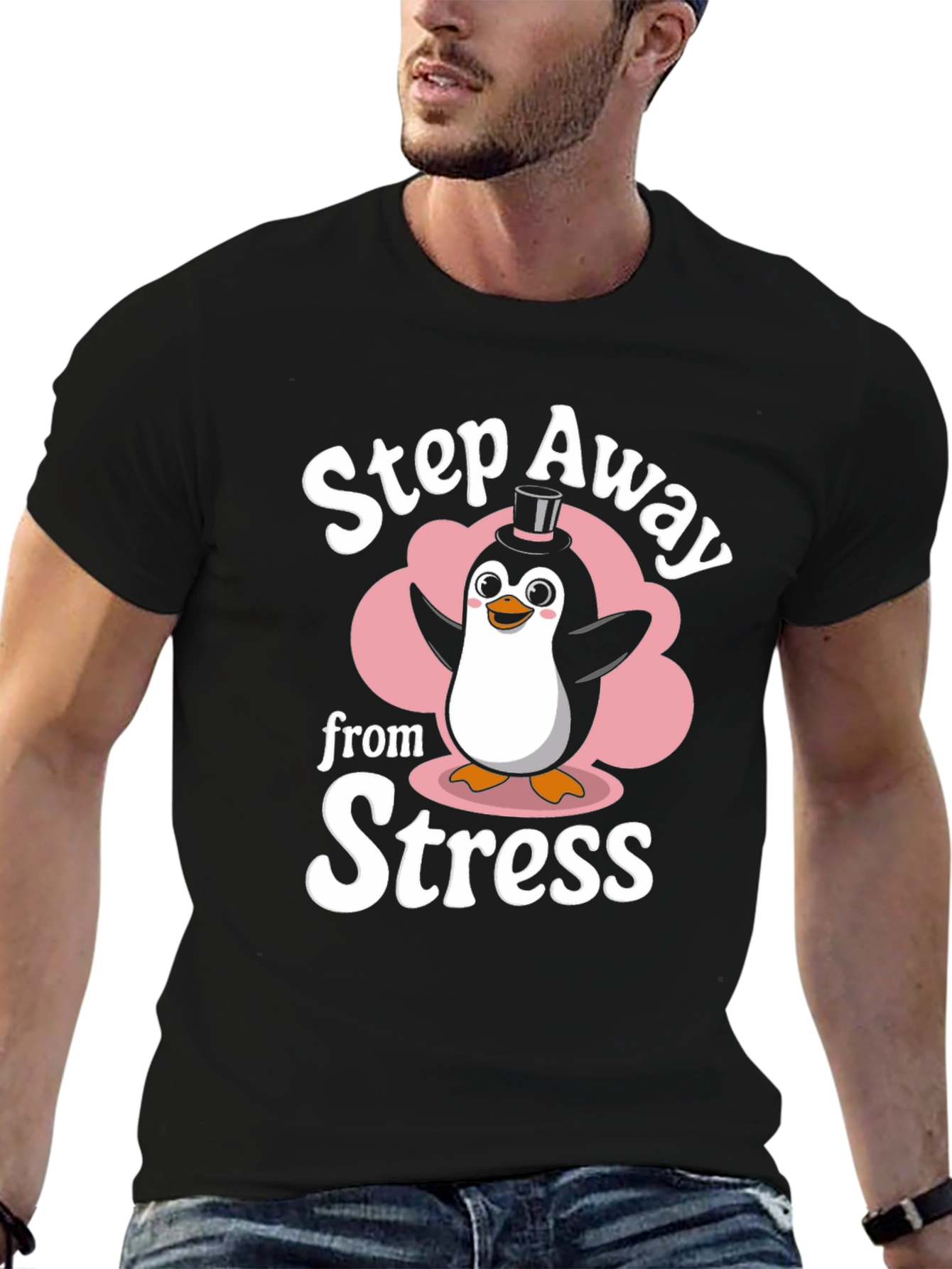 Step Away from Stress Penguin Graphic T-Shirt