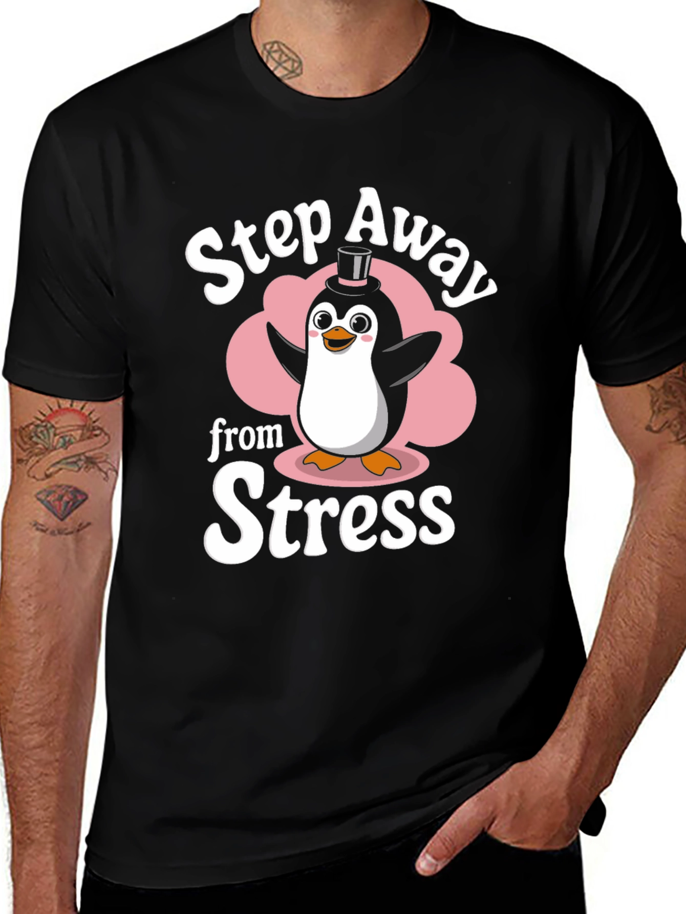 Step Away from Stress Penguin Graphic T-Shirt