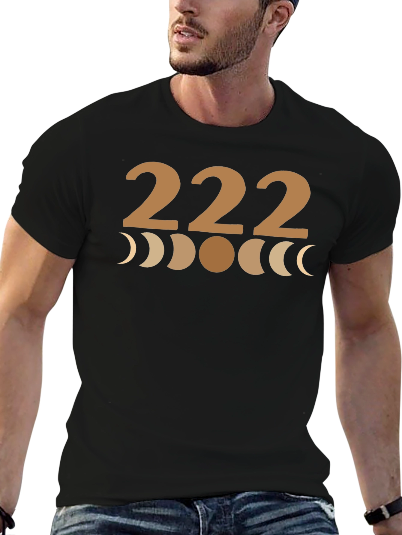 222 Moon Phase Graphic Tee - Black Cotton T-Shirt