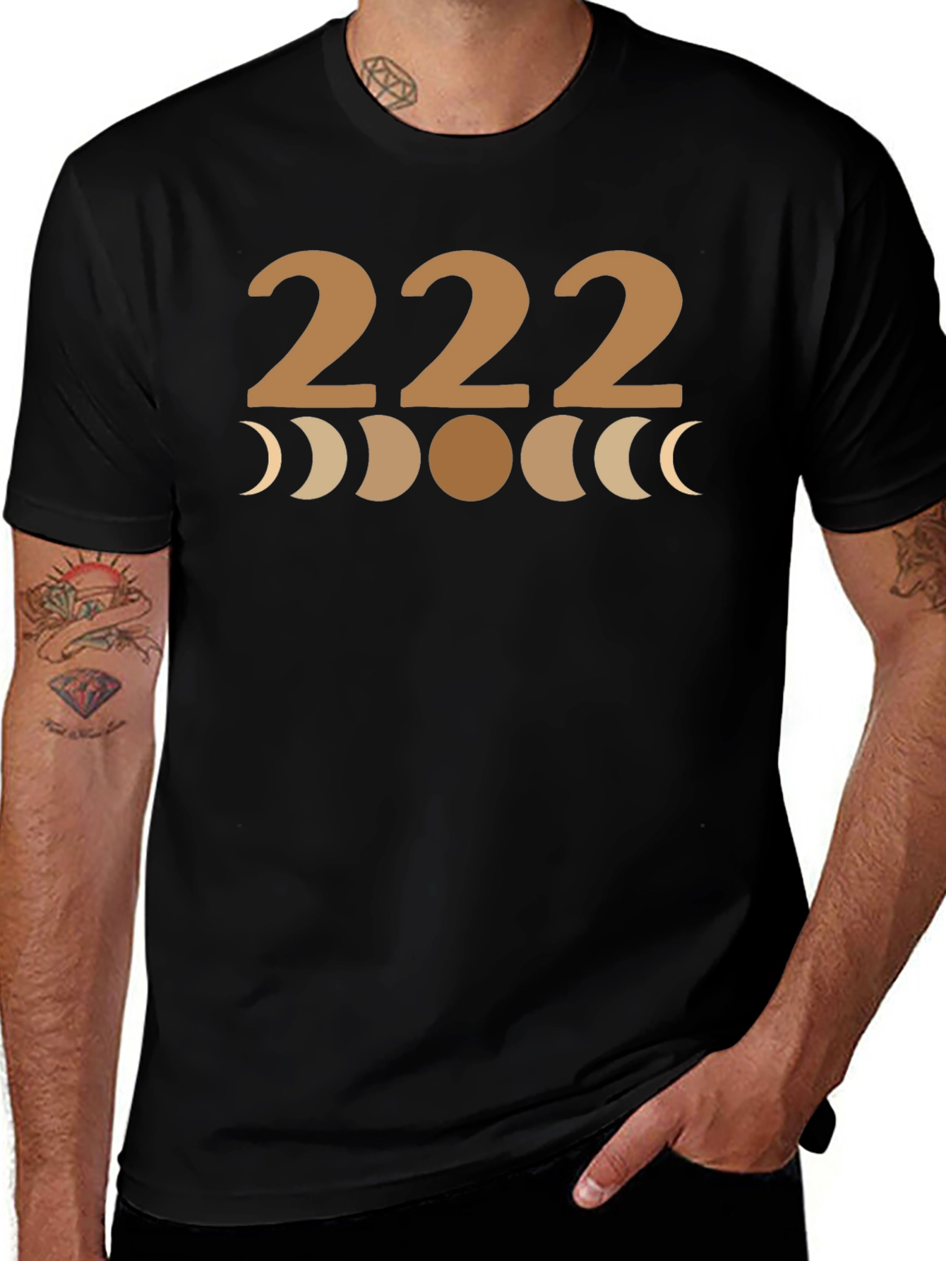 222 Moon Phase Graphic Tee - Black Cotton T-Shirt