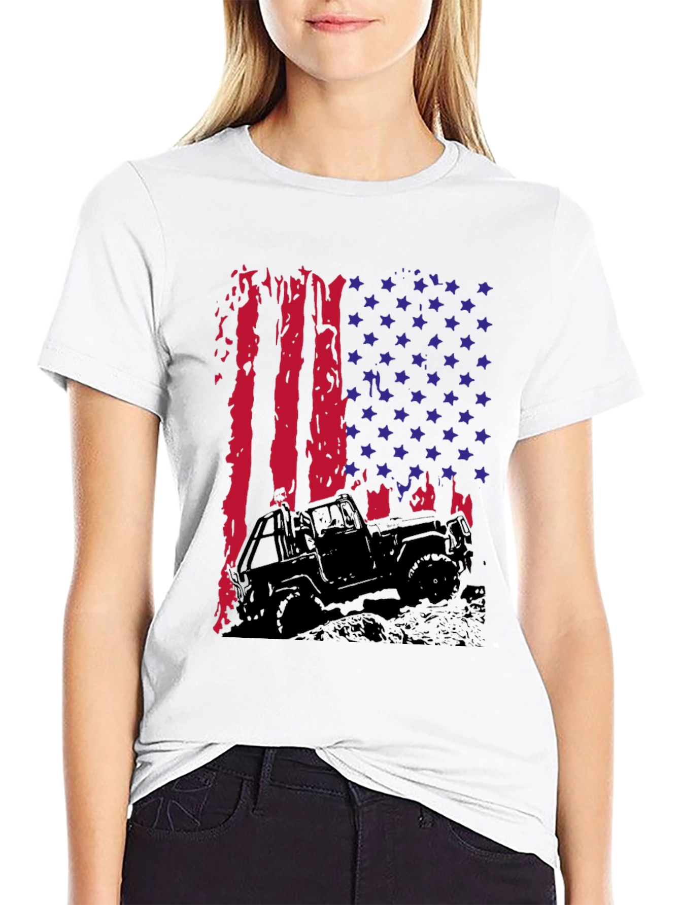 American Flag Jeep T-Shirt - Patriotic Off-Road Style