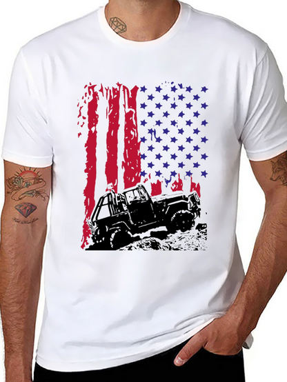 American Flag Jeep T-Shirt - Patriotic Off-Road Style