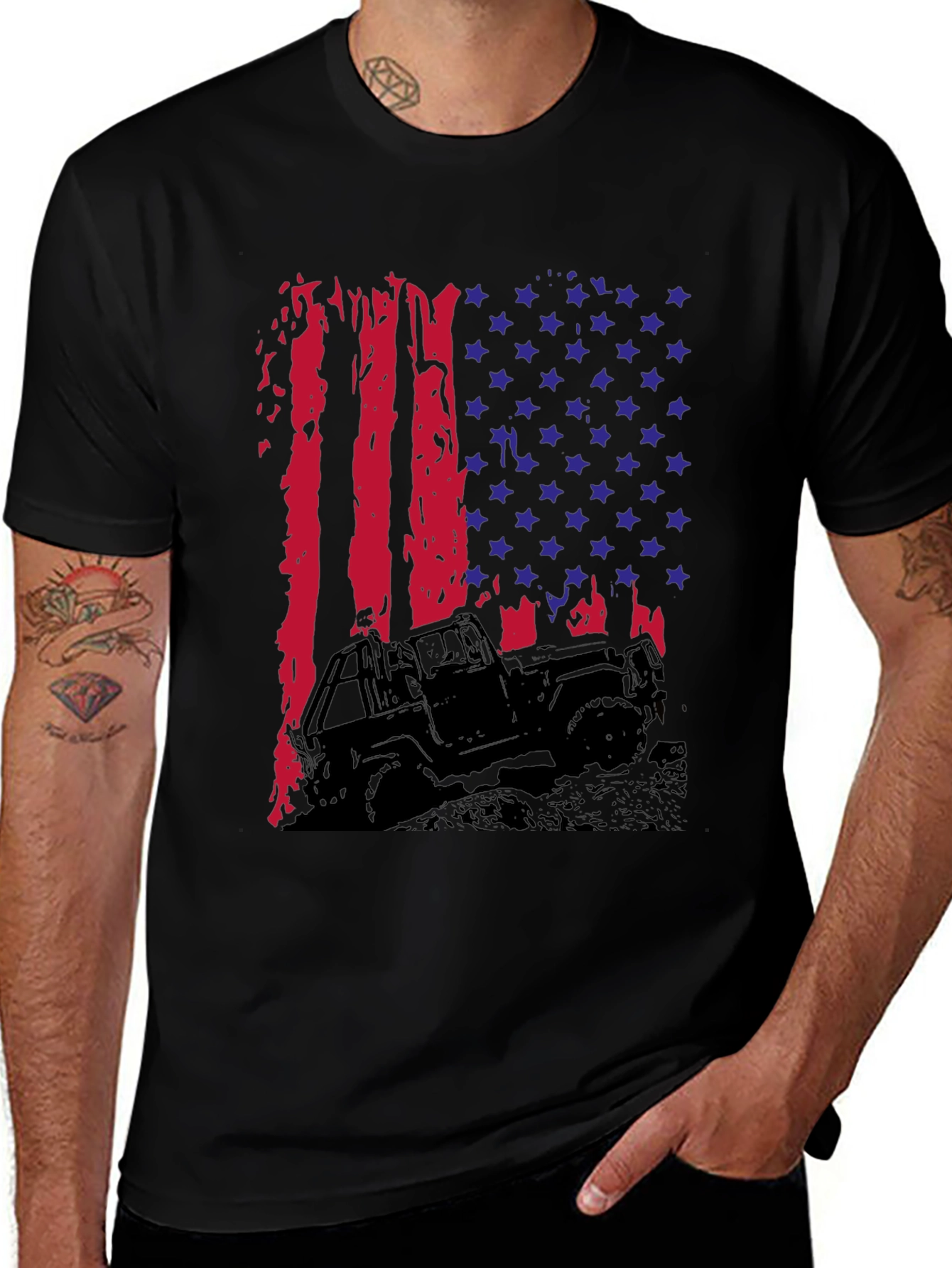 American Flag Jeep T-Shirt - Patriotic Off-Road Style