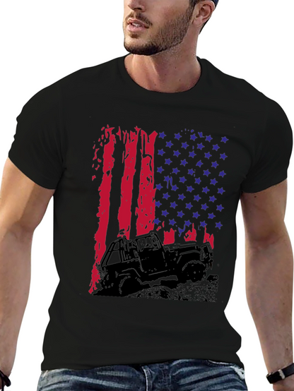 American Flag Jeep T-Shirt - Patriotic Off-Road Style